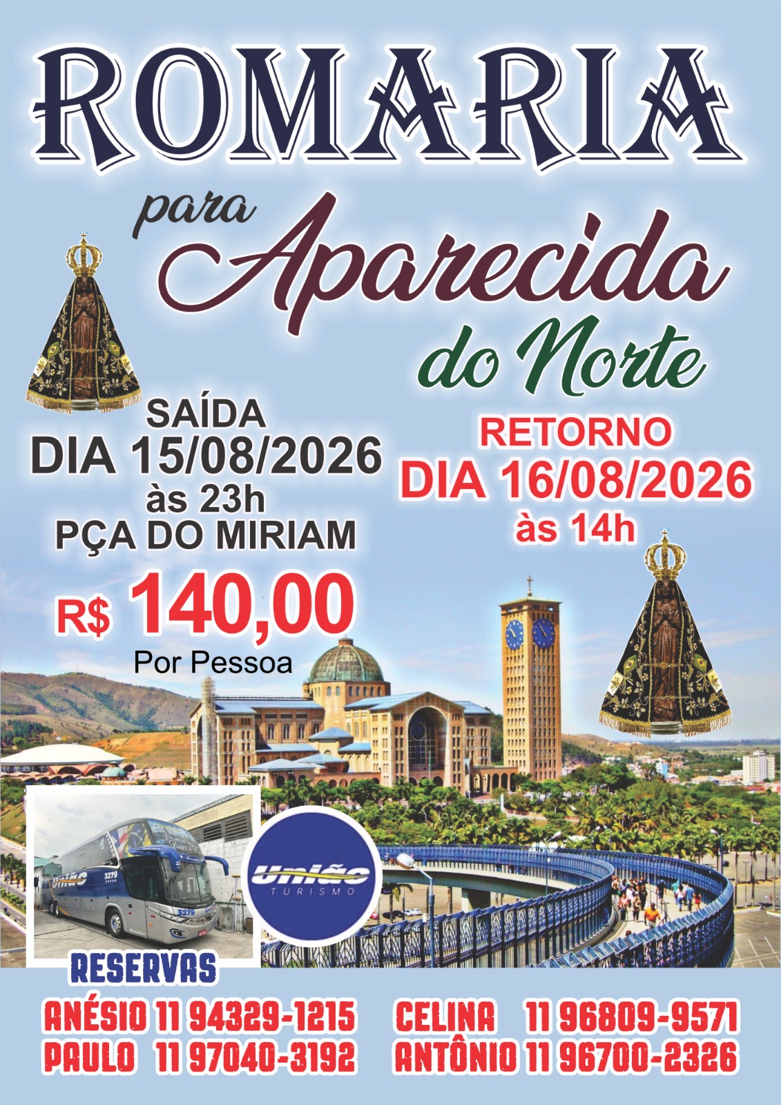 Banner da Romaria para Aparecida do Norte com ônibus